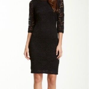 Laundry By Shelli Segal Black Sheath Dress 3/4 Sleeve Crew Neck